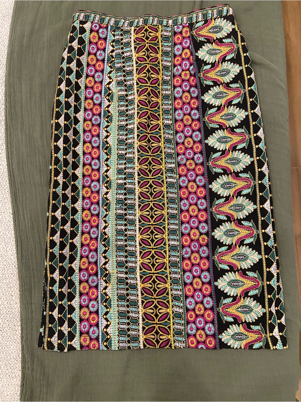 Anthropologie Multicolor Embroidered Pencil Skirt